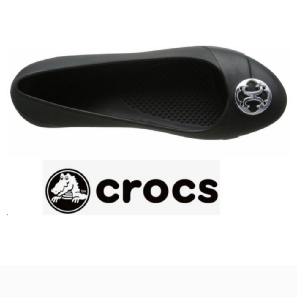 Crocs Gianna Disc Black Silver Ballet Slip On Comfort Flats Women’s size 8 NWOT